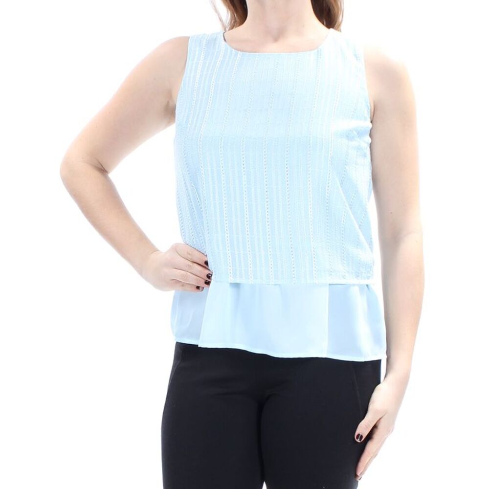 MAISON JULES Womens Light Blue Sleeveless Jewel Neck Top S
